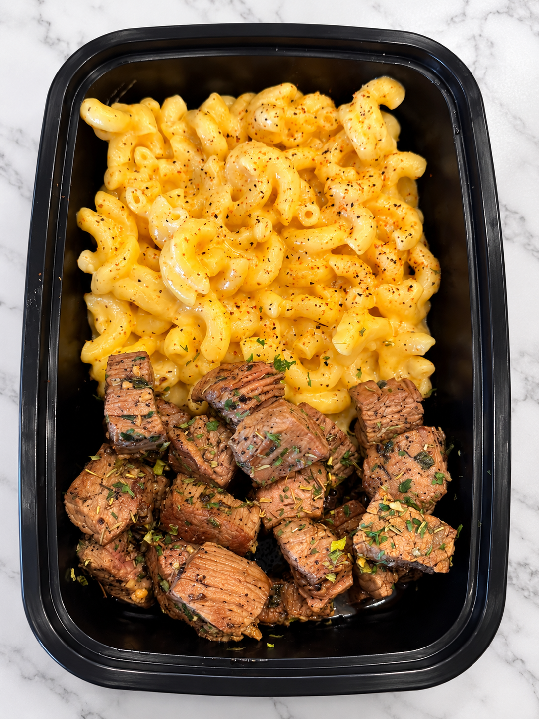#32 Garlic Butter & Herbs Steak Bites & Cajun Mac n Cheese