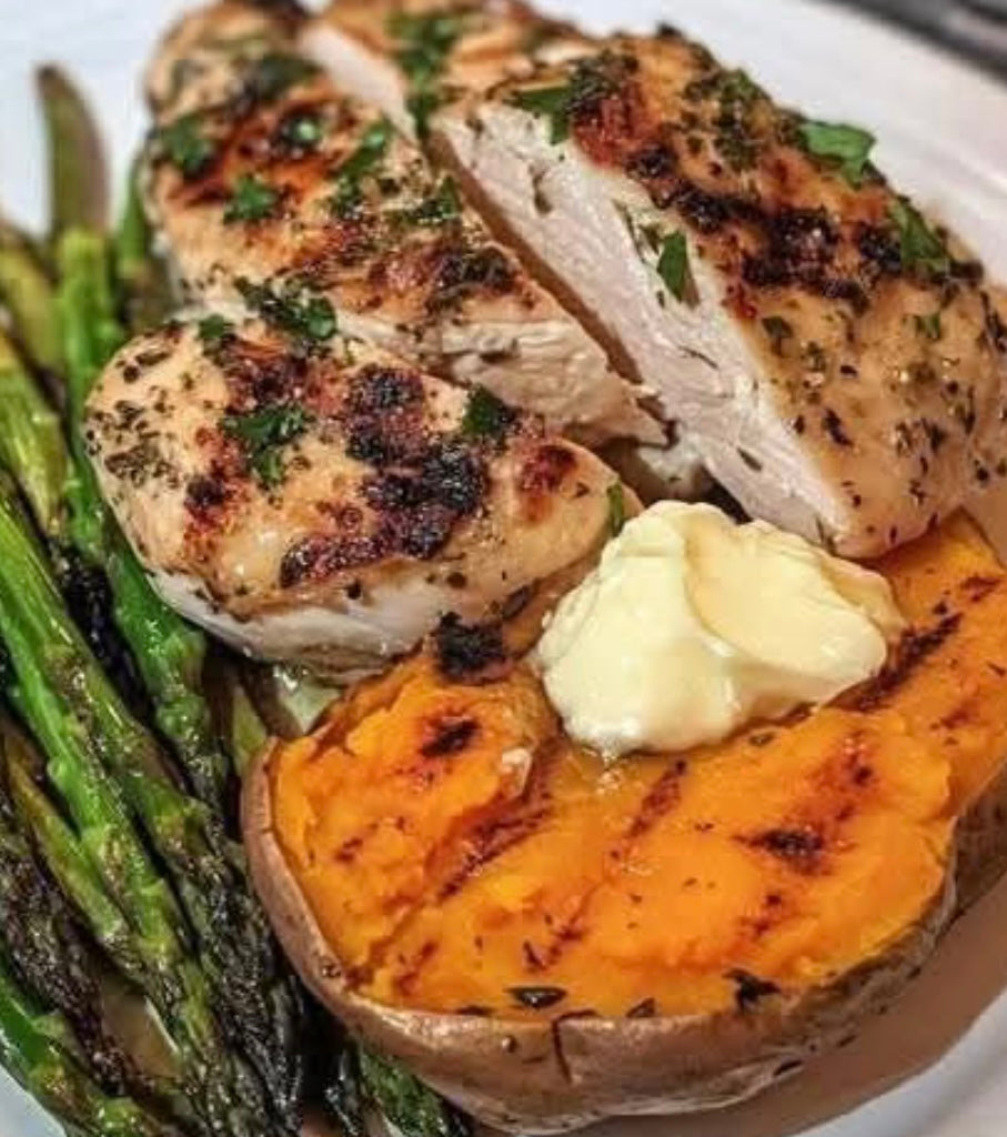 Garlic Herb Chicken w/ Sweet Baked Potato