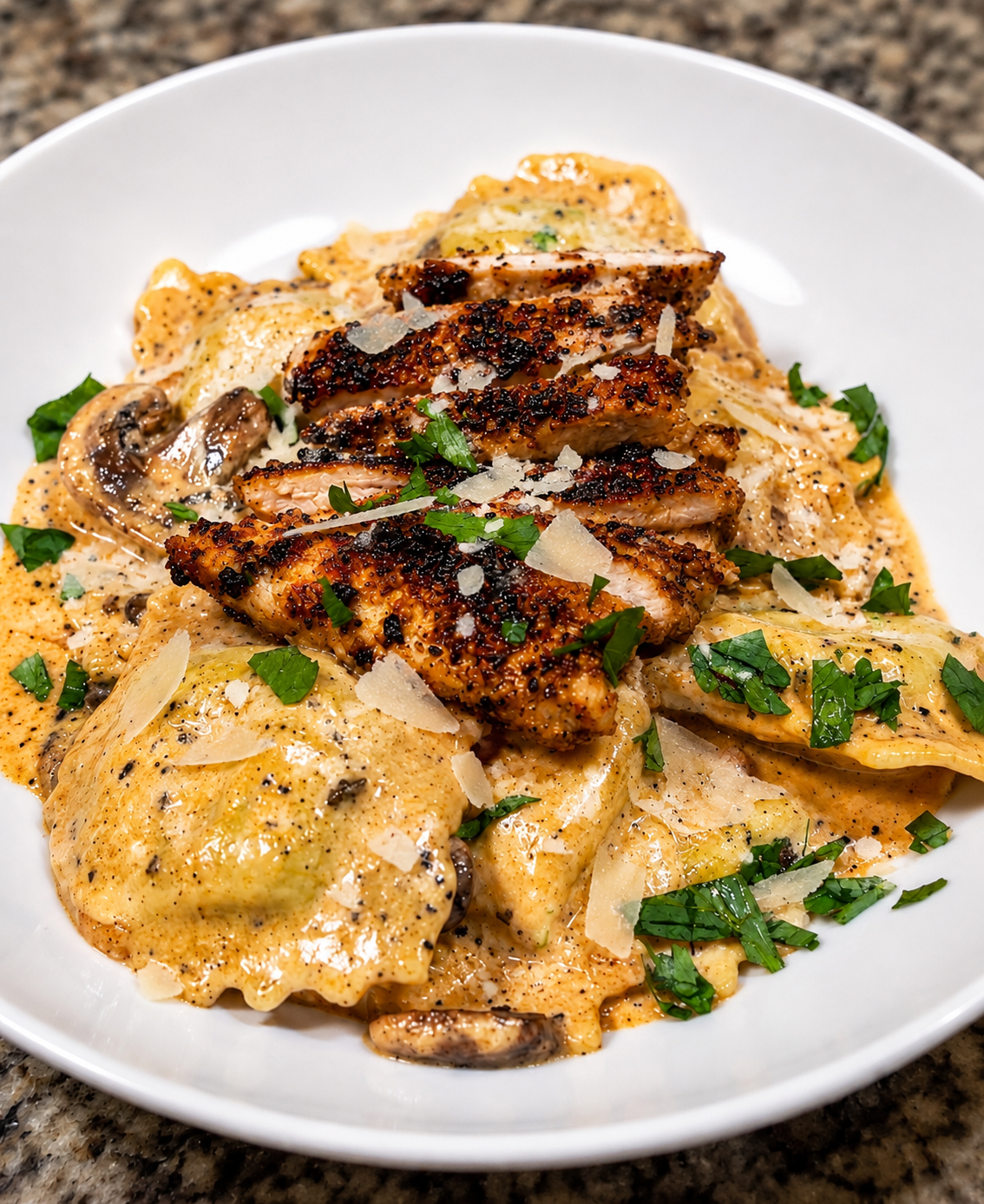 Blackened Chicken w/ Creamy Asiago Ravioli