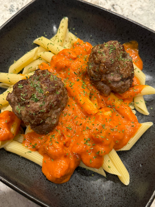 Penne Alla Vodka w/ Jumbo Meatballs
