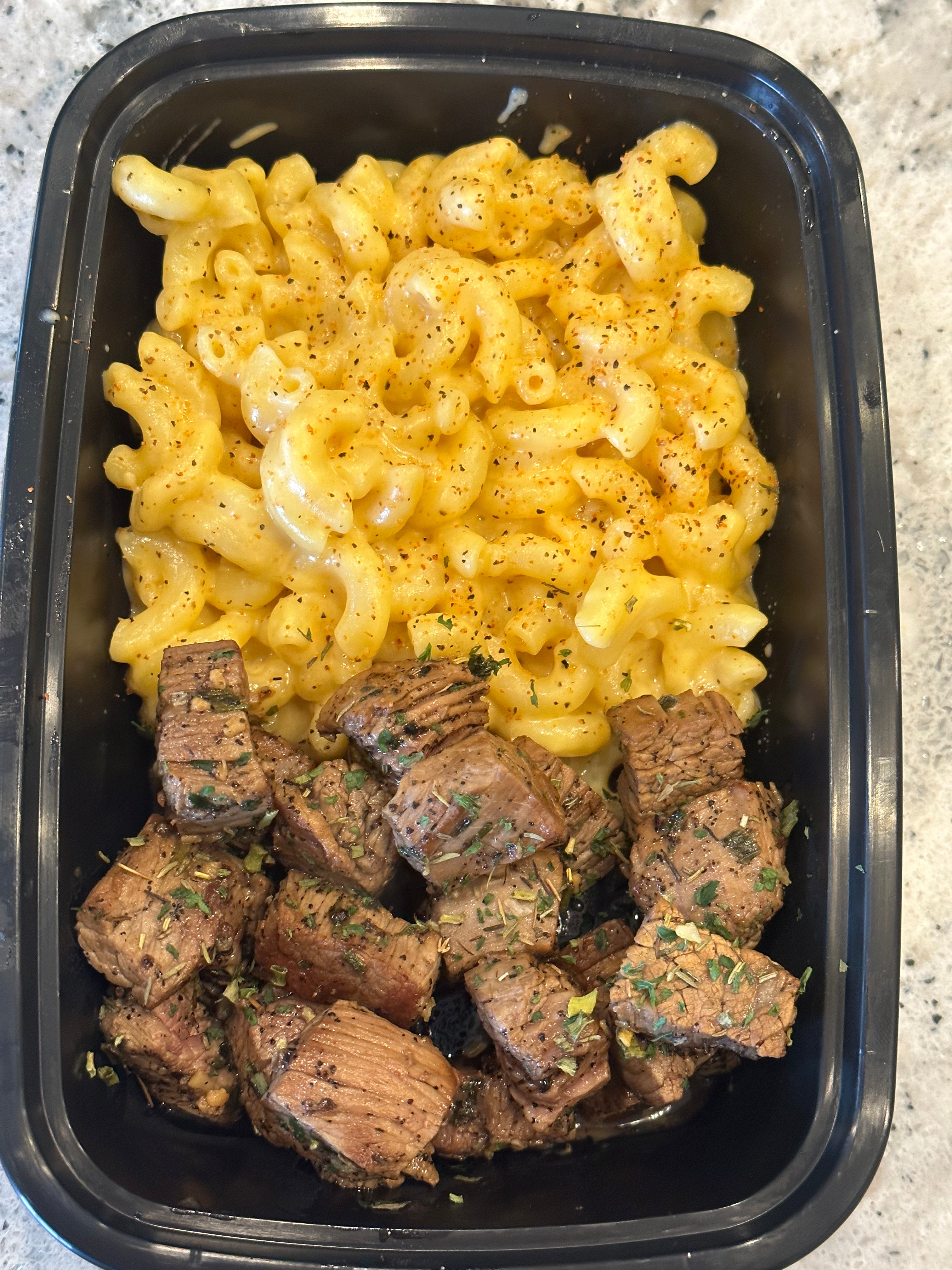 #32 Garlic Butter & Herbs Steak Bites & Cajun Mac n Cheese