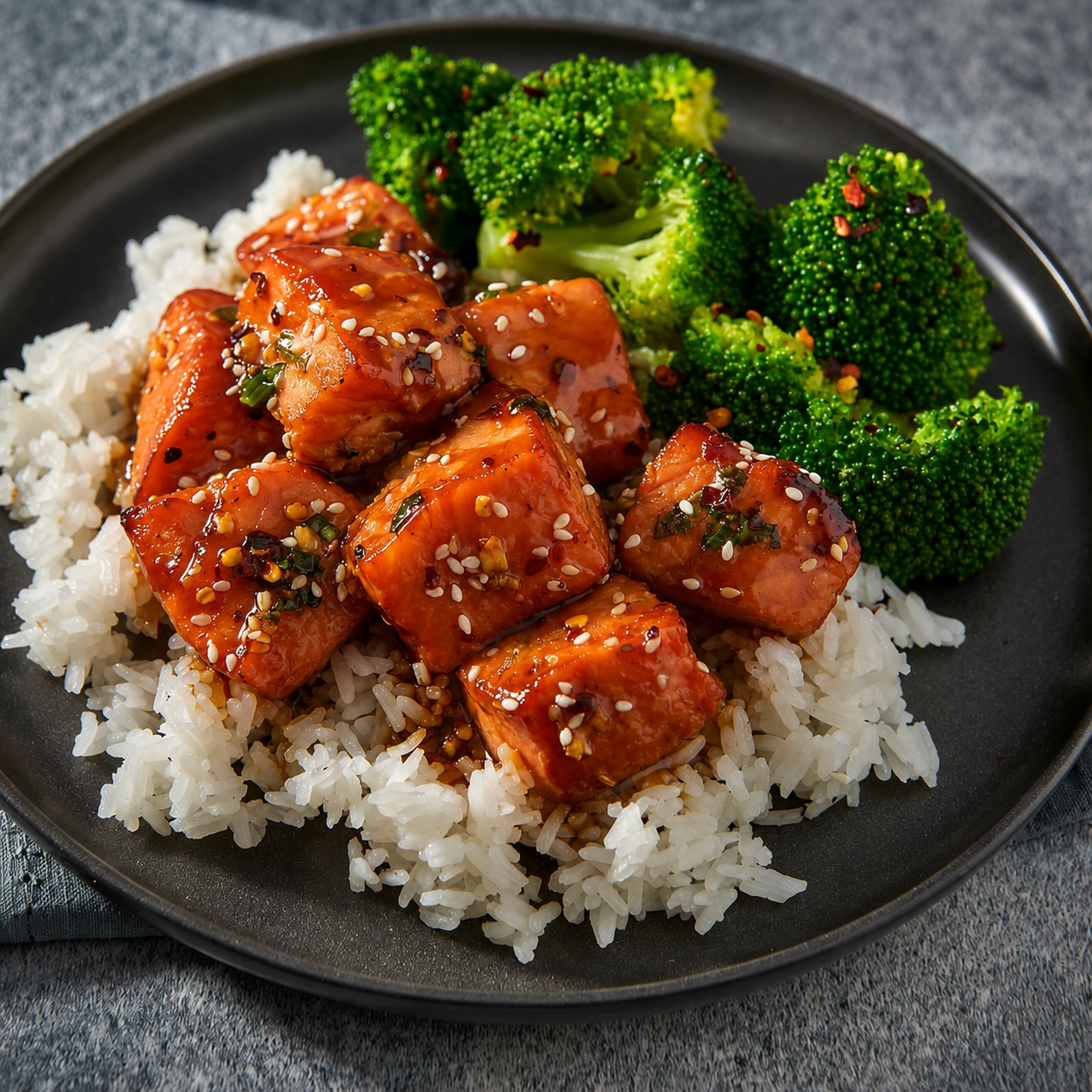 Sticky Honey Garlic Salmon Bites