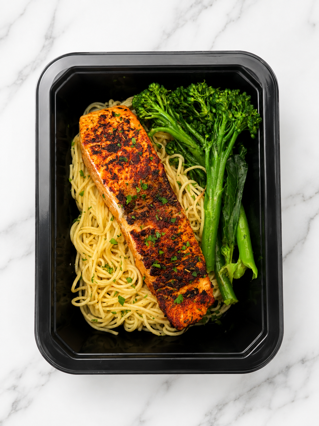 Blackened Salmon & Angel Hair Pasta w/ Garlic Butter